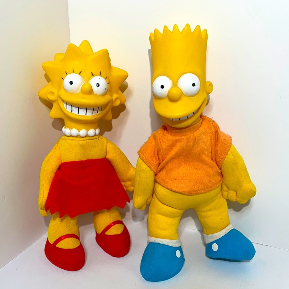 Vintage 1990 The Simpsons Burger King plush dolls Lot of 2 figures! Bart & Lisa! - Picture 1 of 8